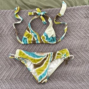 Roxy Bikini in medium. Green retro stripes.